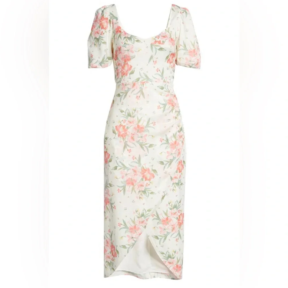 $218 Charles Henry Puff Sleeve Floral Dress Floral s XS 2 4 6 wedding guest - Picture 1 of 7